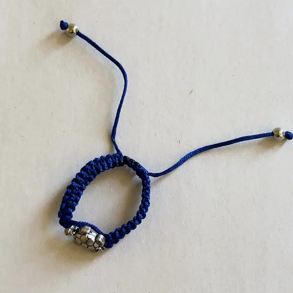 Turtle Blue Adjustable Bracelet Silver Tone Charm Children's Size Handmade